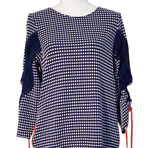 NWT: Tricot Chic Navy & White Checkered Plaid Tunic Dress Made in Italy - Picture 3 of 12